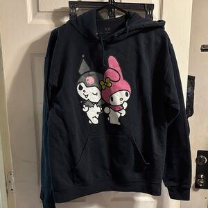 Sanrio Black Hoodie with My Melody & Kuromi Pink Accent